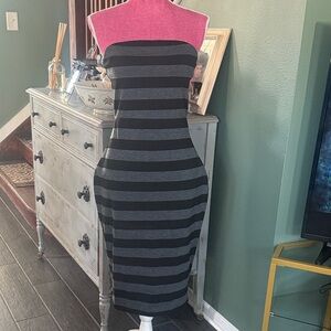 Express Black and Gray Strapless Dress